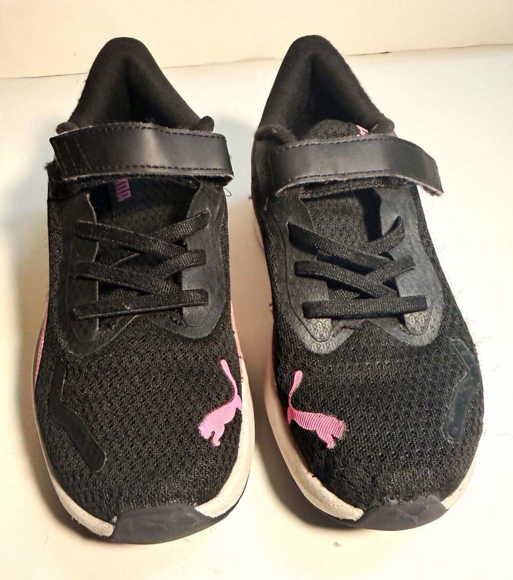 PUMA Lite Unisex Kids Hook & Loop Athletic Sneakers Black/Pink Mesh Low Top